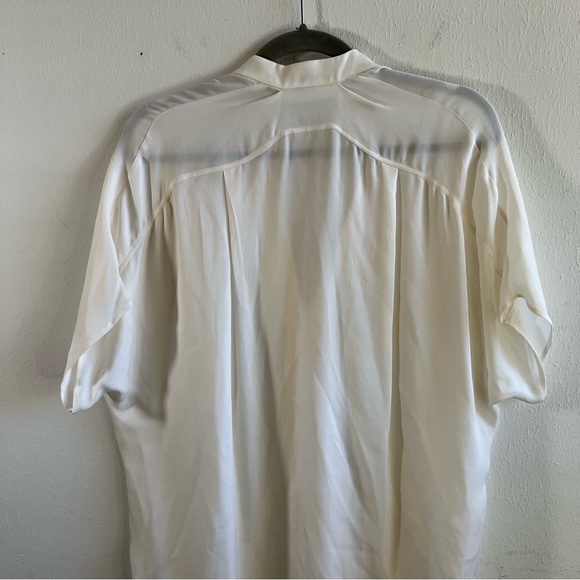 Vince Blouse White Silk Short Sleeve Split Neck Popover Blouse Sz S GUC - Picture 9 of 11